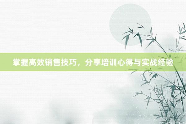 掌握高效销售技巧，分享培训心得与实战经验